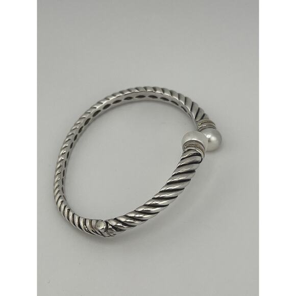 EFFY Sterling Silver 18k Yellow Gold Twisted Pearl Hinged Cuff Bracelet - Picture 11 of 16